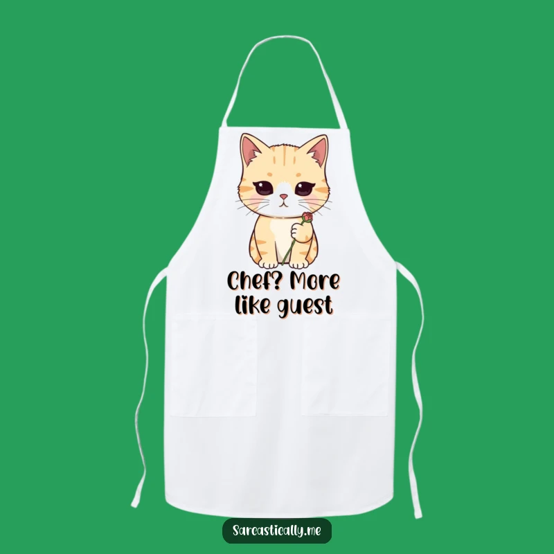 Funny Deadpan Cat Apron: Sarcastic Wilted Flower Kitchen Gift