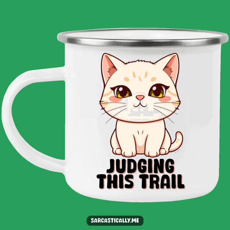 Funny Cat Camping Mug: Sarcastic Eyebrow Feline