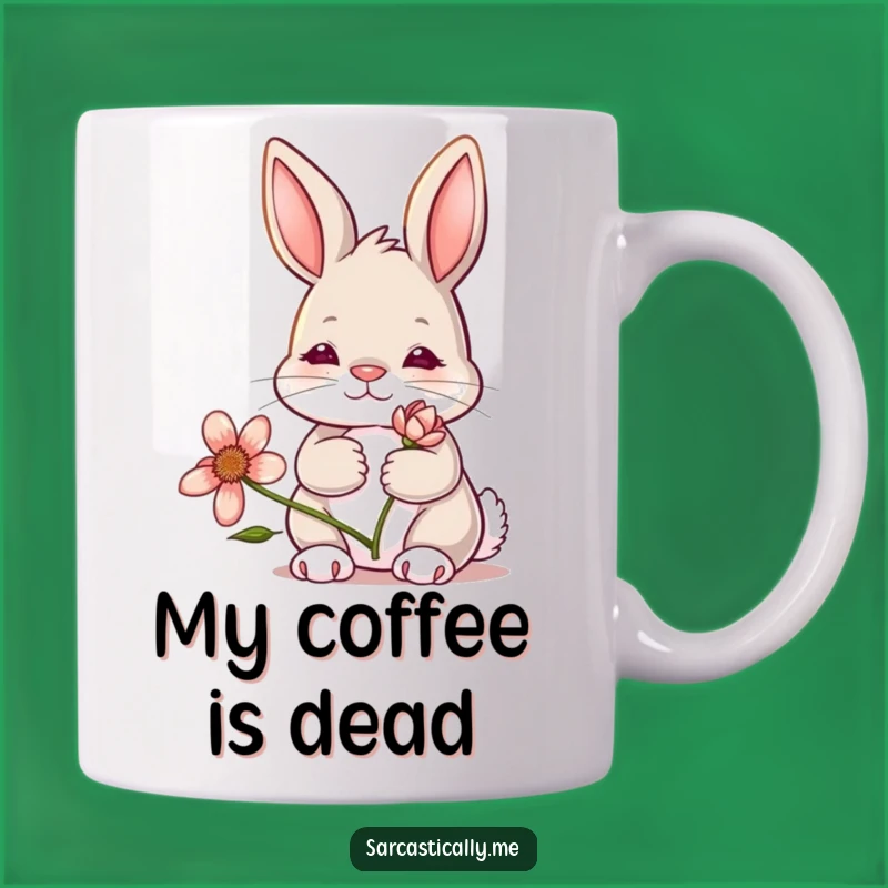 Funny Bunny Mug Gift: Deadpan Foe with Wilting Flower