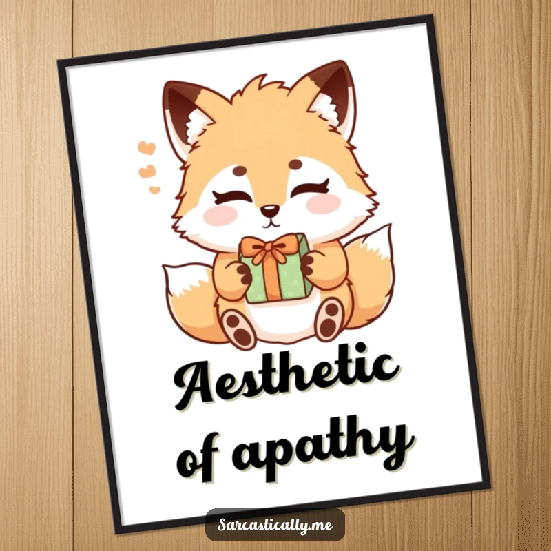 Funny digital art print of a fluffy fox sighing with raised eyebrows while accepting a gift, conveying elegant resignation.