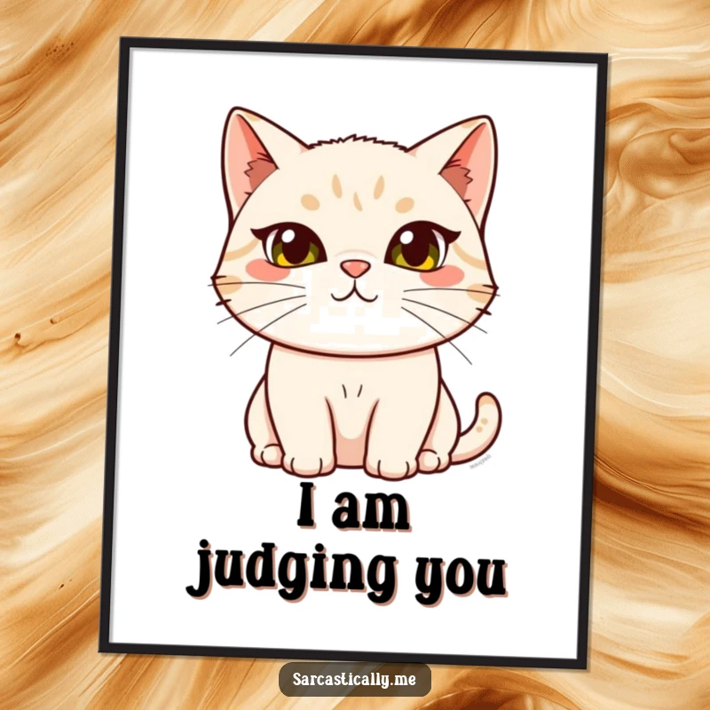 Funny cat digital art print, capturing a feline with a pronounced raised eyebrow and head tilt, conveying judgment and wit vibrantly.