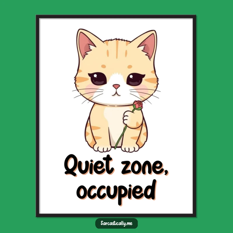 Funny Deadpan Cat Digital Art: Wilted Flower Sarcastic Print Gift