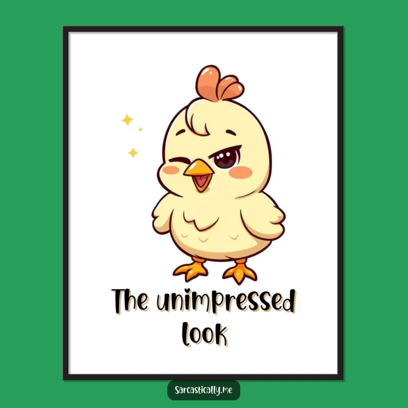 Funny Chicken Squint Digital Art: Unimpressed Shiny Object Sarcastic Print Gift