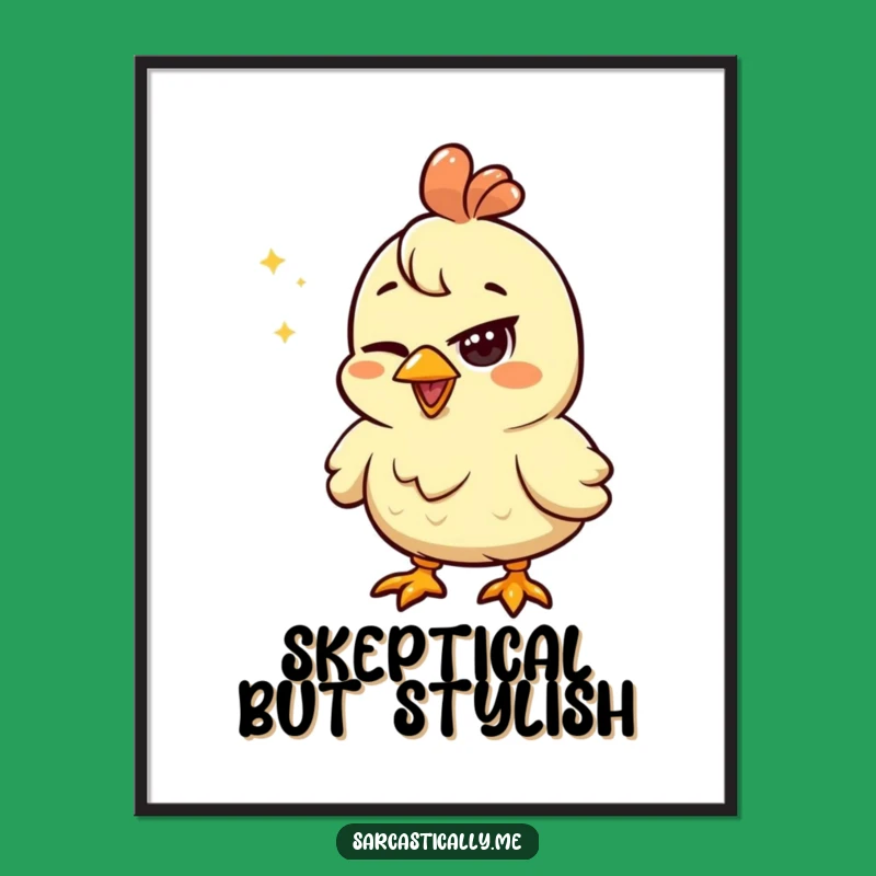Funny Chicken Squint Poster: Unimpressed Shiny Object Wall Art Gift
