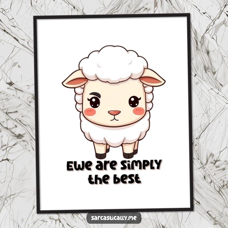 Funny Free Printable Wall Art of a sheep with a single arched eyebrow and pursed lips, exuding an air of sophisticated judgment.