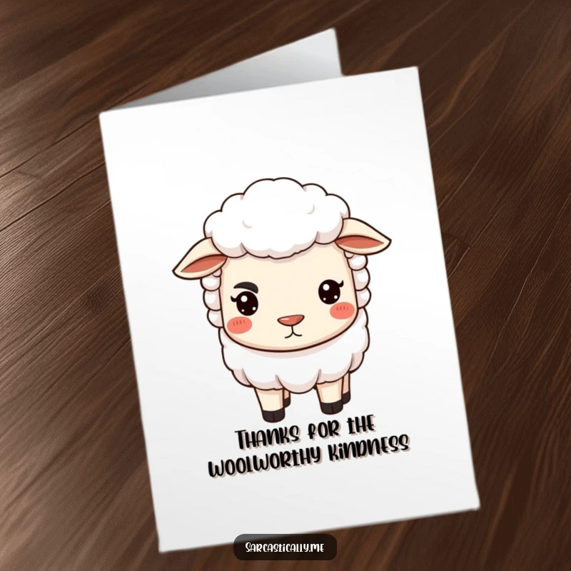 Funny Free Printable Thank You Card featuring a snooty sheep with a raised eyebrow and pursed lips, begrudgingly accepting your gratitude.