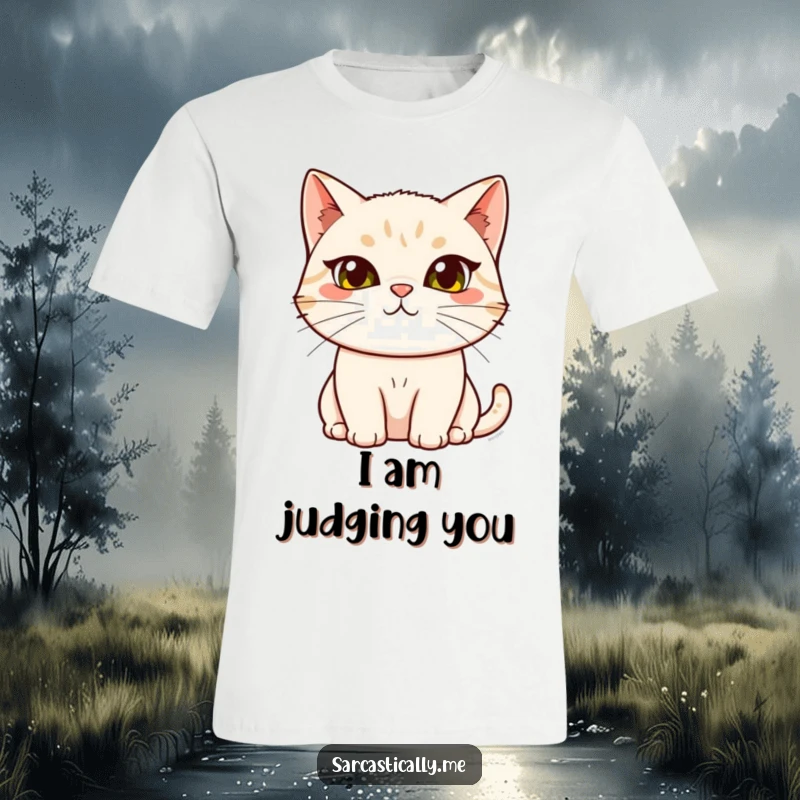 Funny cat t-shirt, depicting a cat with a dramatically raised eyebrow and inquisitive head tilt, perfect for expressing doubt or disapproval.
